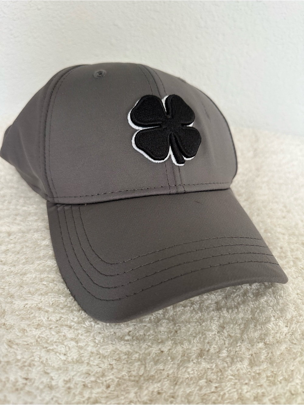 Women's Gray Baseball Cap with Black Four-Leaf Clover Accent
